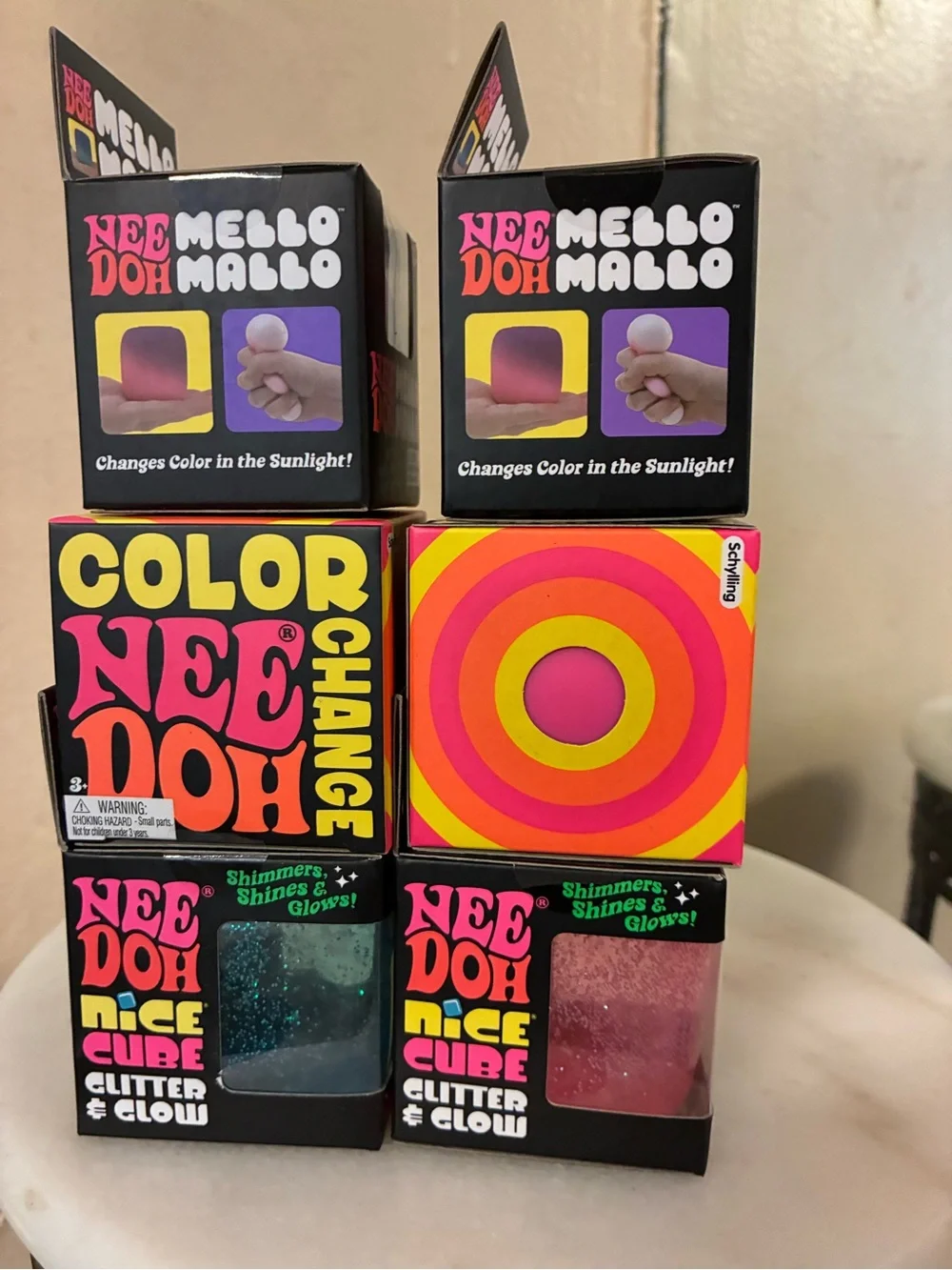 Needoh Glitter & Glow Nice Cube, Color Change & Mello Mallo - 6 count set